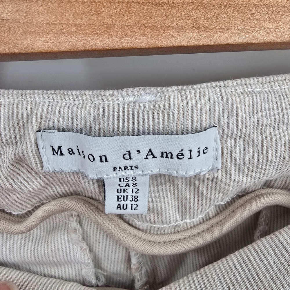 Maison d'Amelie Paris Womens Beige Pinstripe Slim Leg Dress Pants Size 8 - Picture 5 of 10